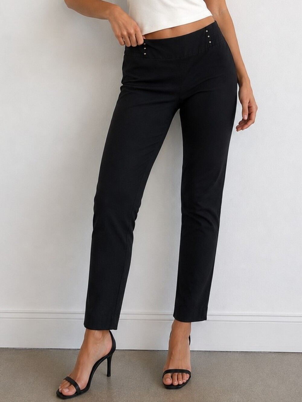 JM COLLECTION Women's Black Straight Leg Career Pants Tummy Control Pull On